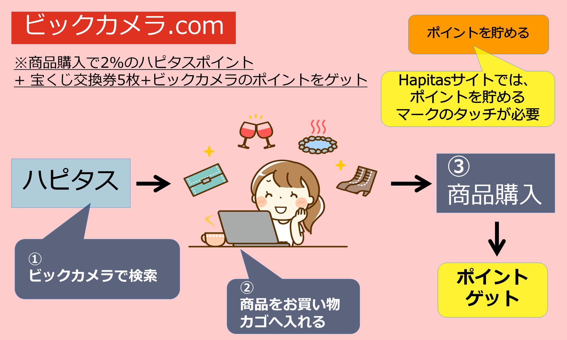 ハピタス経由でビックカメラ.comを利用イメージ